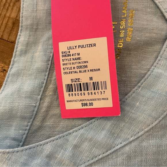 Lilly Pulitzer Briette Linen Button Down Top Celestial Blue Ruffle Sleeve M NWT - Picture 5 of 9